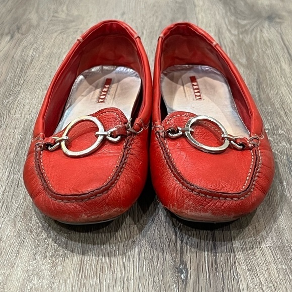 Prada EU36.5 (US6) Genuine Leather Loafers Silver Buckle - Picture 3 of 8